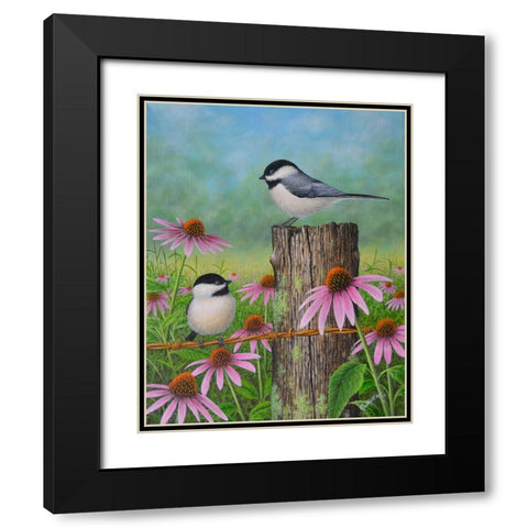 Chickadees and Coneflowers Black Modern Wood Framed Art Print with Double Matting by Wavra, Robert