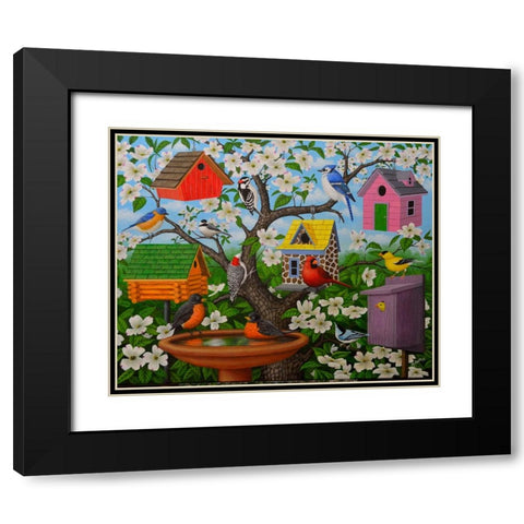 Birds and Birdhouses Black Modern Wood Framed Art Print with Double Matting by Wavra, Robert