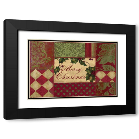 Merry Christmas Patchwork I Black Modern Wood Framed Art Print with Double Matting by Sasha