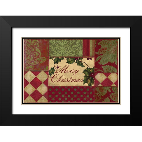 Merry Christmas Patchwork I Black Modern Wood Framed Art Print with Double Matting by Sasha