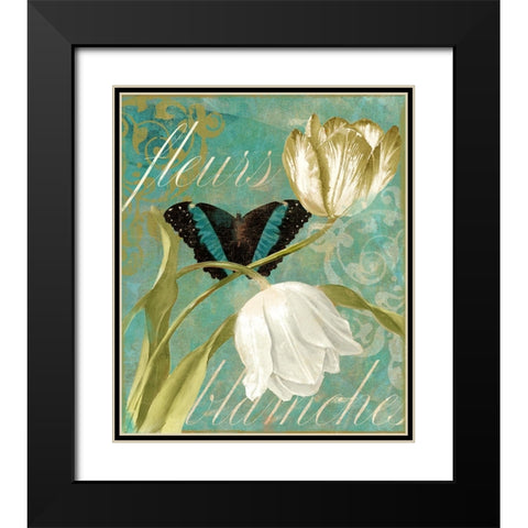 White Tulips Black Modern Wood Framed Art Print with Double Matting by Sasha