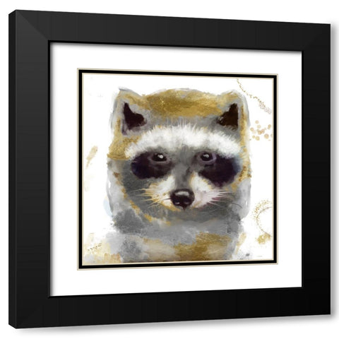 Golden Forest - Raccoon Black Modern Wood Framed Art Print with Double Matting by Sasha