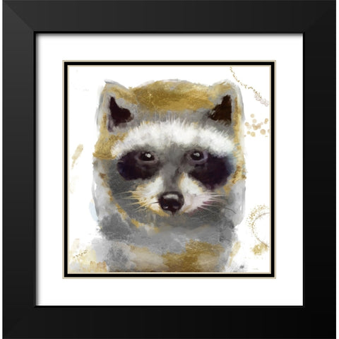 Golden Forest - Raccoon Black Modern Wood Framed Art Print with Double Matting by Sasha