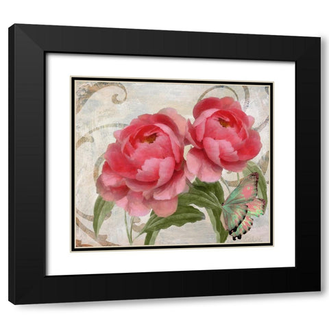 Apricot Peonies I Black Modern Wood Framed Art Print with Double Matting by Sasha