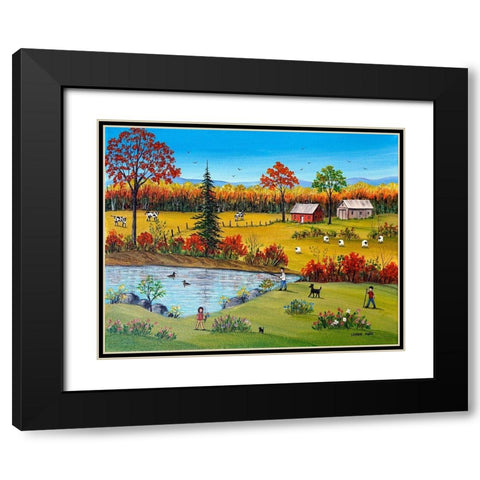 Autumn by the Brook Black Modern Wood Framed Art Print with Double Matting by Mark, Sharon