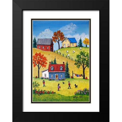 Country Kids and Pumpkins Black Modern Wood Framed Art Print with Double Matting by Mark, Sharon