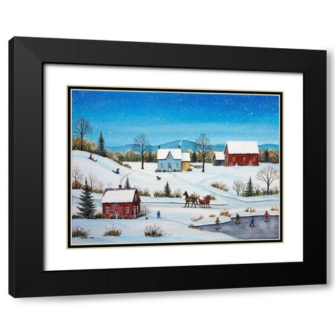 Falling Snow Black Modern Wood Framed Art Print with Double Matting by Mark, Sharon