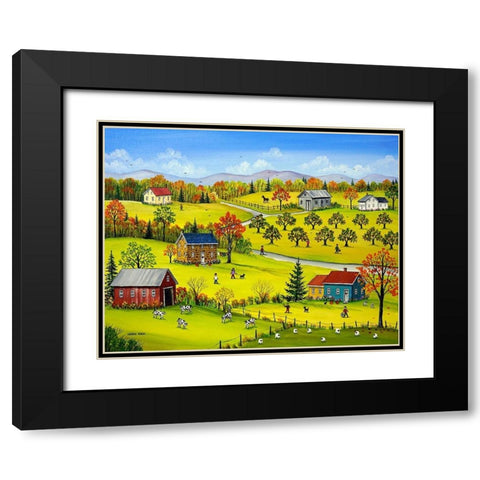 Farm Kids in the Fall Black Modern Wood Framed Art Print with Double Matting by Mark, Sharon