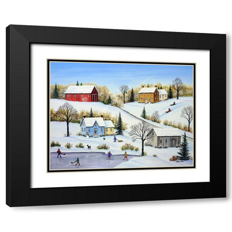 Fun Times in Winter Black Modern Wood Framed Art Print with Double Matting by Mark, Sharon