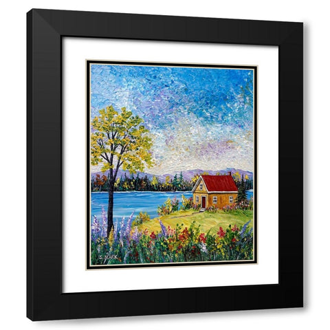 Lake Flowers Black Modern Wood Framed Art Print with Double Matting by Mark, Sharon