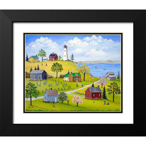 Lighthouse-Lilacs and Lupins Black Modern Wood Framed Art Print with Double Matting by Mark, Sharon