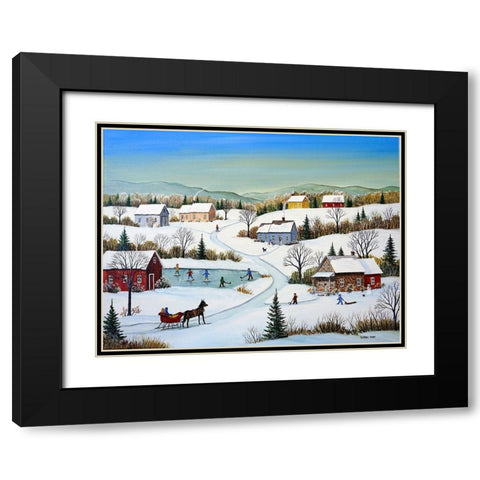 Little Country Village Black Modern Wood Framed Art Print with Double Matting by Mark, Sharon