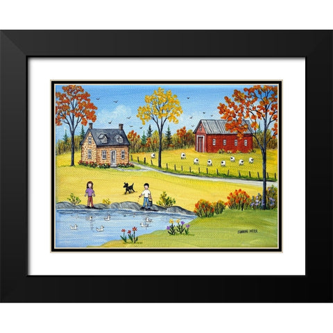 Sheep and Ducks Black Modern Wood Framed Art Print with Double Matting by Mark, Sharon
