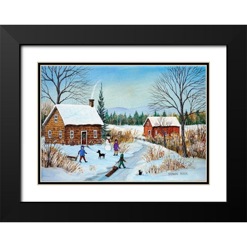 Winter Path Black Modern Wood Framed Art Print with Double Matting by Mark, Sharon