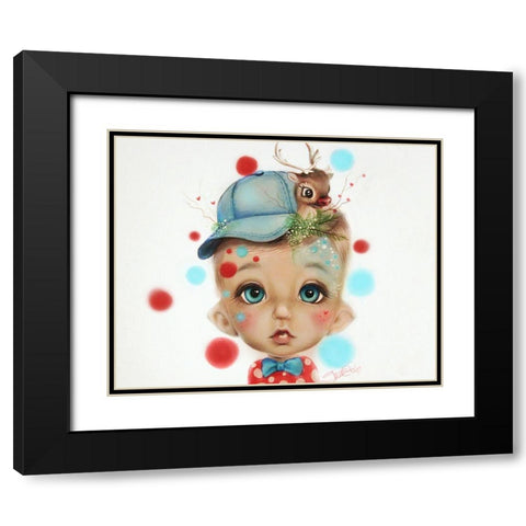 Connor Reindeer Keeper - MunchkinZ Elf Black Modern Wood Framed Art Print with Double Matting by Sheena Pike Art