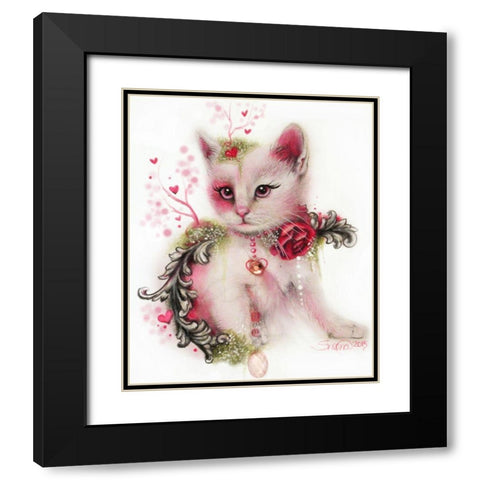 Love Is In The Air (Kitty) Black Modern Wood Framed Art Print with Double Matting by Sheena Pike Art