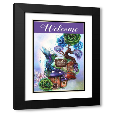 Fairies Welcome - Garden Whimsiez -  Garden Flag Design 2 Black Modern Wood Framed Art Print with Double Matting by Sheena Pike Art