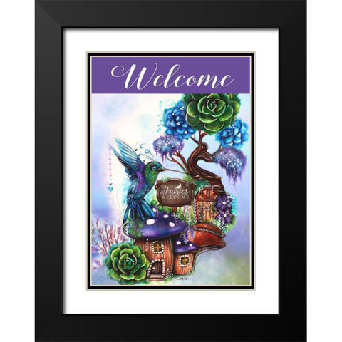 Fairies Welcome - Garden Whimsiez -  Garden Flag Design 2 Black Modern Wood Framed Art Print with Double Matting by Sheena Pike Art