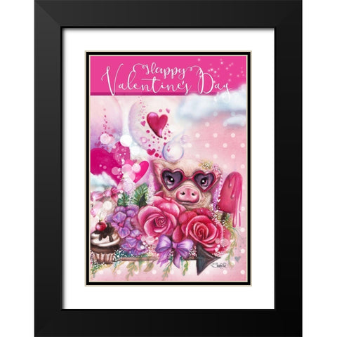 Valentine Piglet Design Black Modern Wood Framed Art Print with Double Matting by Sheena Pike Art