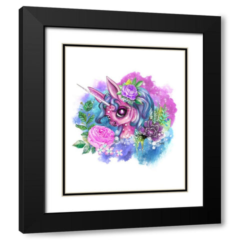 Pink Unicorn Black Modern Wood Framed Art Print with Double Matting by Sheena Pike Art