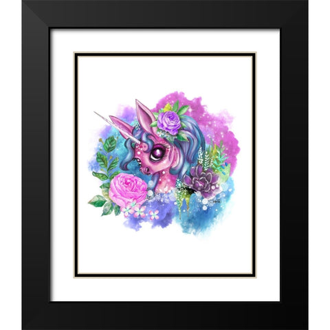 Pink Unicorn Black Modern Wood Framed Art Print with Double Matting by Sheena Pike Art
