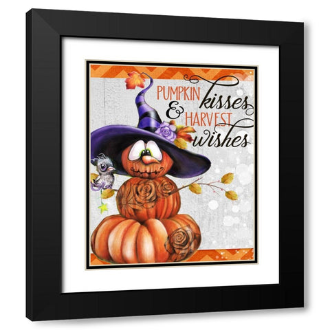 Pumpkin Kisses And Harvest Wishes Jack O Man 2 - Color Black Modern Wood Framed Art Print with Double Matting by Sheena Pike Art