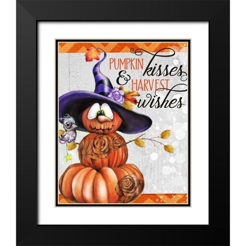 Pumpkin Kisses And Harvest Wishes Jack O Man 2 - Color Black Modern Wood Framed Art Print with Double Matting by Sheena Pike Art