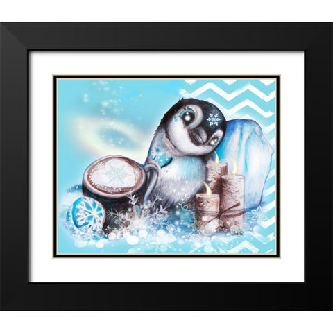 Winter Penguin - with background Black Modern Wood Framed Art Print with Double Matting by Sheena Pike Art