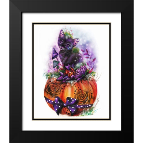 Kitty and the Magic Pumpkin Black Modern Wood Framed Art Print with Double Matting by Sheena Pike Art