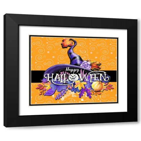 Happy Halloween Sign - Witch Hat Black Modern Wood Framed Art Print with Double Matting by Sheena Pike Art
