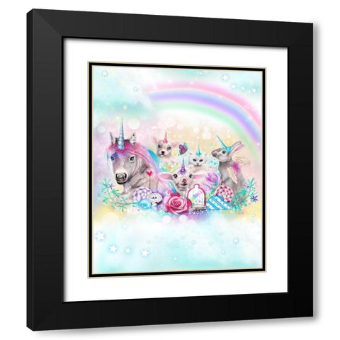 We All Just Want To Be Unicorns - With Rainbow Background Black Modern Wood Framed Art Print with Double Matting by Sheena Pike Art