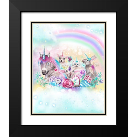 We All Just Want To Be Unicorns - With Rainbow Background Black Modern Wood Framed Art Print with Double Matting by Sheena Pike Art