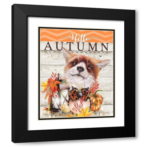 Hello Autumn  - Autumn Greetings Fox Black Modern Wood Framed Art Print with Double Matting by Sheena Pike Art