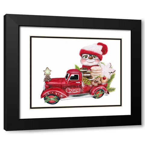 Cookie Delivery Snowman Black Modern Wood Framed Art Print with Double Matting by Sheena Pike Art