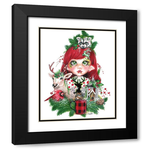 Cozy Christmas Claire - MunchkinZ Elf Black Modern Wood Framed Art Print with Double Matting by Sheena Pike Art