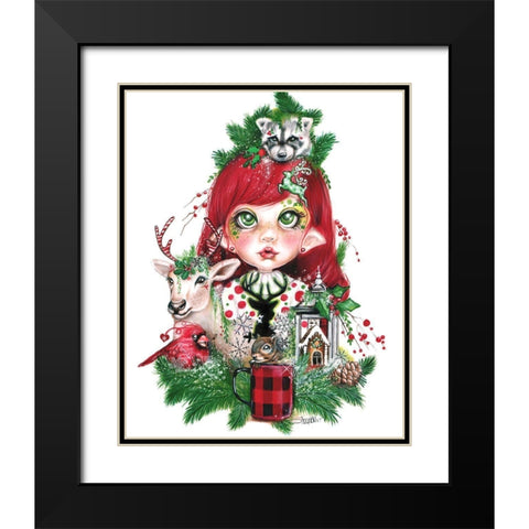 Cozy Christmas Claire - MunchkinZ Elf Black Modern Wood Framed Art Print with Double Matting by Sheena Pike Art