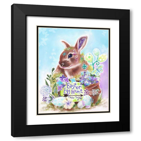 Easter Bunny Egg Hunt  Black Modern Wood Framed Art Print with Double Matting by Sheena Pike Art