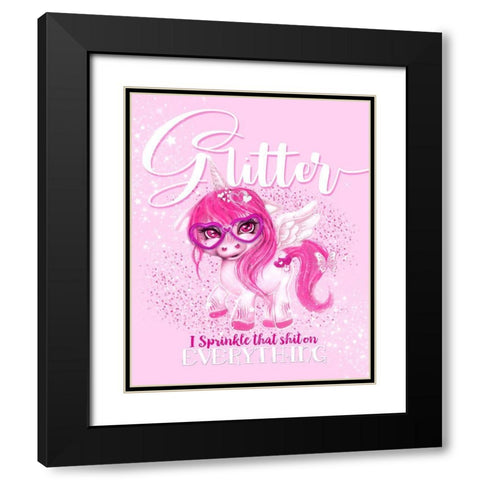 Glitter Everything Unicorn  Black Modern Wood Framed Art Print with Double Matting by Sheena Pike Art