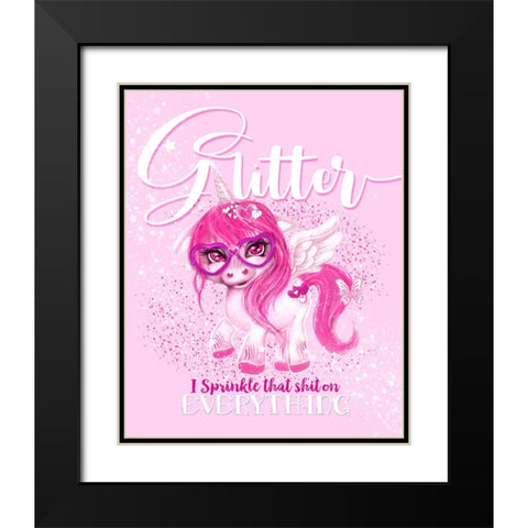Glitter Everything Unicorn  Black Modern Wood Framed Art Print with Double Matting by Sheena Pike Art