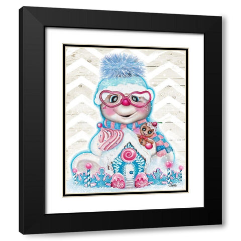 Snowflakes N Sweets Snowman Black Modern Wood Framed Art Print with Double Matting by Sheena Pike Art