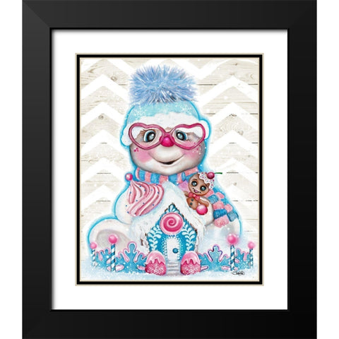 Snowflakes N Sweets Snowman Black Modern Wood Framed Art Print with Double Matting by Sheena Pike Art