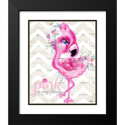 Pink is My Thing Flamingo  Black Modern Wood Framed Art Print with Double Matting by Sheena Pike Art