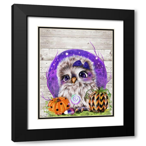 Sweet Halloween Owl Black Modern Wood Framed Art Print with Double Matting by Sheena Pike Art