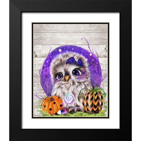 Sweet Halloween Owl Black Modern Wood Framed Art Print with Double Matting by Sheena Pike Art
