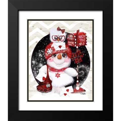 Santa Letter Delivery Snowman Black Modern Wood Framed Art Print with Double Matting by Sheena Pike Art