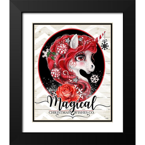 Magical Christmas Wishes Peppermint Unicorn Black Modern Wood Framed Art Print with Double Matting by Sheena Pike Art