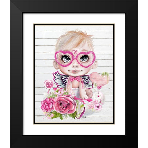 Cupid Valentine Black Modern Wood Framed Art Print with Double Matting by Sheena Pike Art