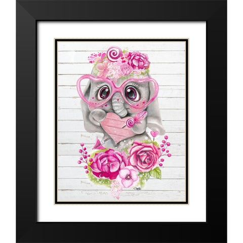 Cute Elephant Valentine Black Modern Wood Framed Art Print with Double Matting by Sheena Pike Art