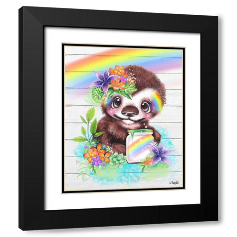 Catching Rainbows Sloth Black Modern Wood Framed Art Print with Double Matting by Sheena Pike Art