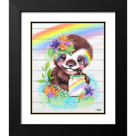 Catching Rainbows Sloth Black Modern Wood Framed Art Print with Double Matting by Sheena Pike Art